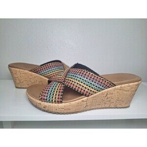 Skechers Cork Wedge Sandals Luxe Foam Women's Beverlee Delighted Multi Woven